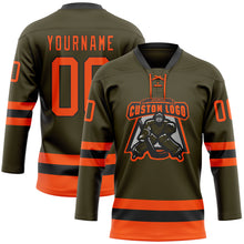 Загрузить изображение в средство просмотра галереи, Custom Olive Orange-Black Salute To Service Hockey Lace Neck Jersey
