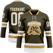 Загрузить изображение в средство просмотра галереи, Custom Olive White-Old Gold Salute To Service Hockey Lace Neck Jersey
