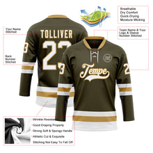 Загрузить изображение в средство просмотра галереи, Custom Olive White-Old Gold Salute To Service Hockey Lace Neck Jersey
