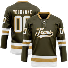 Загрузить изображение в средство просмотра галереи, Custom Olive White-Old Gold Salute To Service Hockey Lace Neck Jersey
