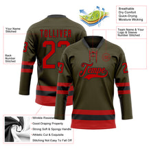 Загрузить изображение в средство просмотра галереи, Custom Olive Red-Black Salute To Service Hockey Lace Neck Jersey
