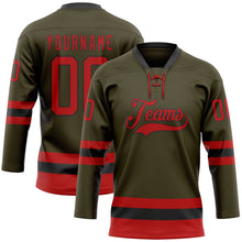 Загрузить изображение в средство просмотра галереи, Custom Olive Red-Black Salute To Service Hockey Lace Neck Jersey
