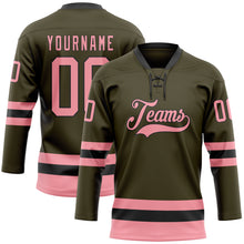 Загрузить изображение в средство просмотра галереи, Custom Olive Medium Pink-Black Salute To Service Hockey Lace Neck Jersey
