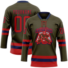 Загрузить изображение в средство просмотра галереи, Custom Olive Red-Navy Salute To Service Hockey Lace Neck Jersey
