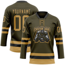 Загрузить изображение в средство просмотра галереи, Custom Olive Old Gold-Black Salute To Service Hockey Lace Neck Jersey
