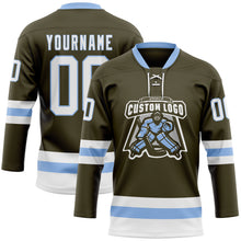 Загрузить изображение в средство просмотра галереи, Custom Olive White-Light Blue Salute To Service Hockey Lace Neck Jersey
