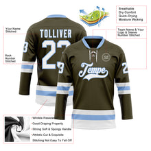 Загрузить изображение в средство просмотра галереи, Custom Olive White-Light Blue Salute To Service Hockey Lace Neck Jersey
