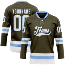 Загрузить изображение в средство просмотра галереи, Custom Olive White-Light Blue Salute To Service Hockey Lace Neck Jersey
