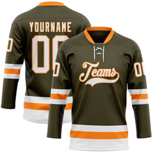 Загрузить изображение в средство просмотра галереи, Custom Olive White-Bay Orange Salute To Service Hockey Lace Neck Jersey
