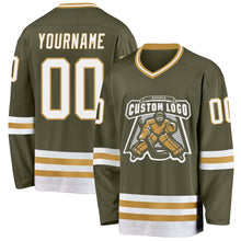 Laden Sie das Bild in den Galerie-Viewer, Custom Olive White-Old Gold Salute To Service Hockey Jersey
