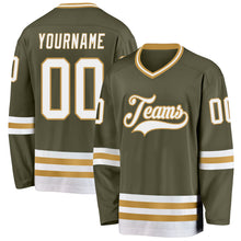 Laden Sie das Bild in den Galerie-Viewer, Custom Olive White-Old Gold Salute To Service Hockey Jersey
