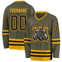 Laden Sie das Bild in den Galerie-Viewer, Custom Olive Black-Gold Salute To Service Hockey Jersey
