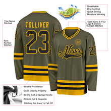 Laden Sie das Bild in den Galerie-Viewer, Custom Olive Black-Gold Salute To Service Hockey Jersey
