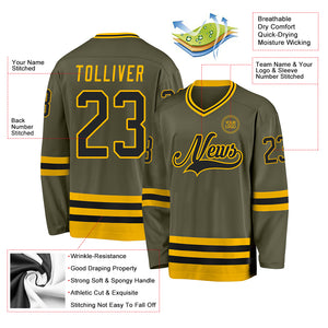 Custom Olive Black-Gold Salute To Service Hockey Jersey