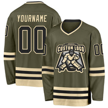 Laden Sie das Bild in den Galerie-Viewer, Custom Olive Black-Cream Salute To Service Hockey Jersey
