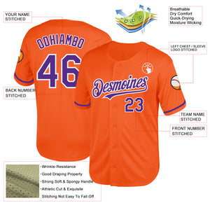 Custom Orange Purple-White Mesh Authentic Throwback Baseball Jersey