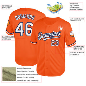 Custom Orange White-Navy Mesh Authentic Throwback Baseball Jersey