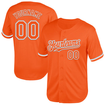 Custom Orange White-Gray Mesh Authentic Throwback Baseball Jersey