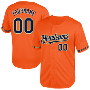 Custom Orange Navy Cream-Old Gold Mesh Authentic Throwback Baseball Jersey