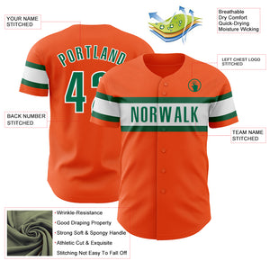 Custom Orange Kelly Green-White Authentic Baseball Jersey