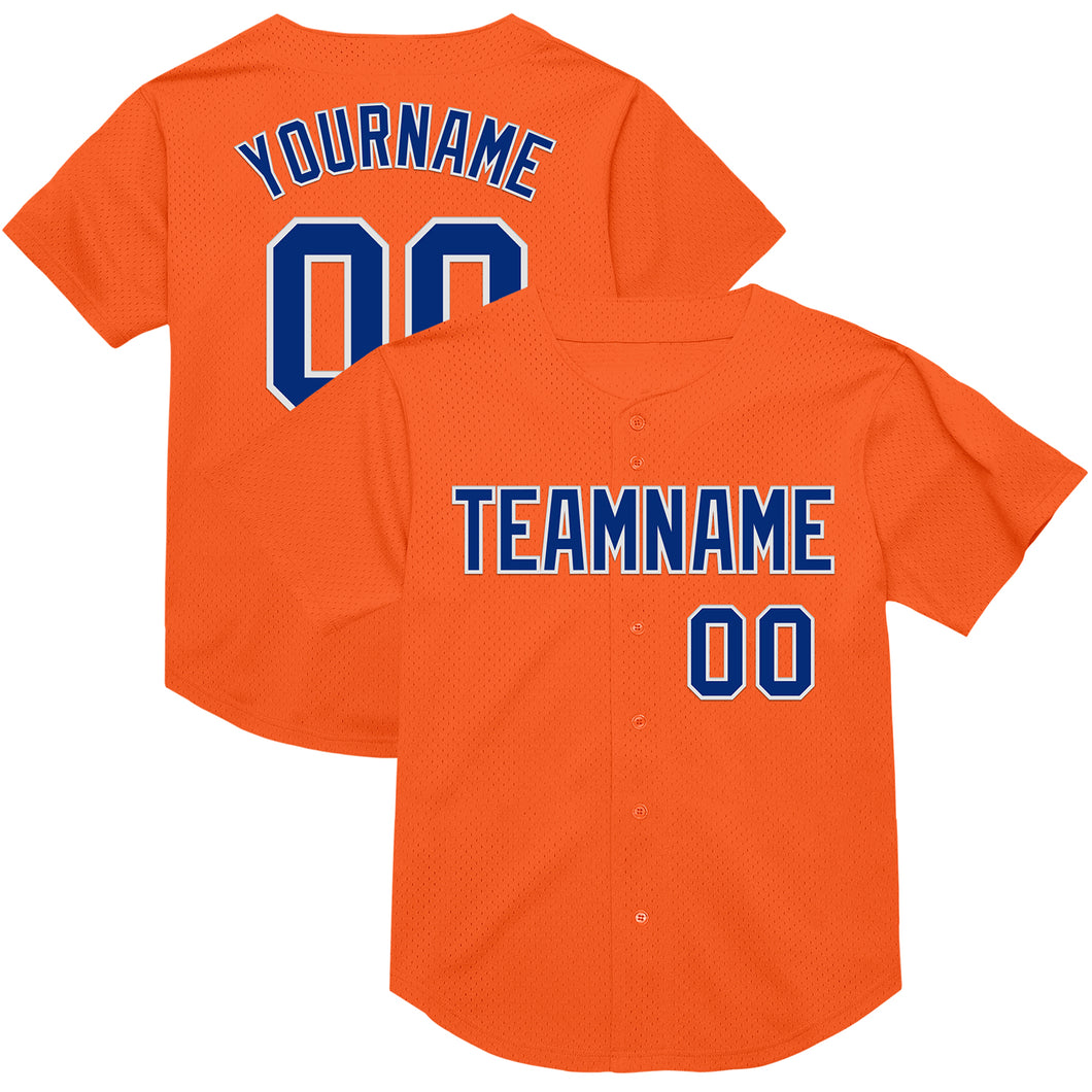 Custom Orange Royal-White Mesh Authentic Throwback Baseball Jersey