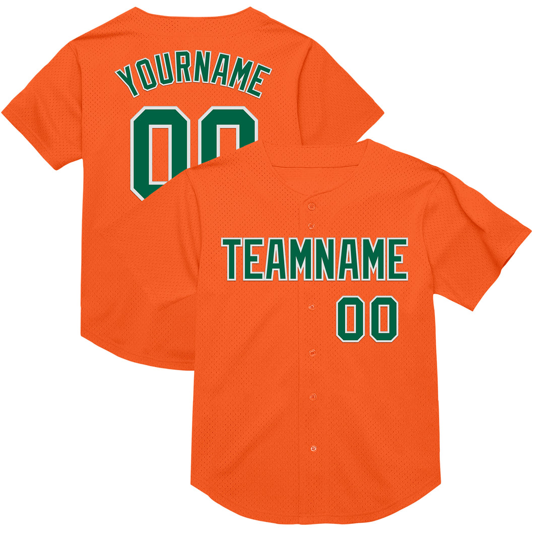 Custom Orange Kelly Green-White Mesh Authentic Throwback Baseball Jersey