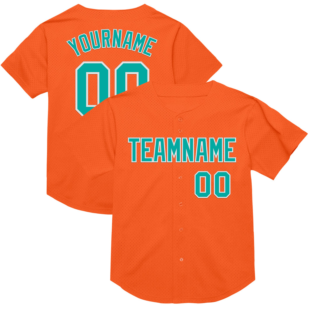 Custom Orange Aqua-White Mesh Authentic Throwback Baseball Jersey