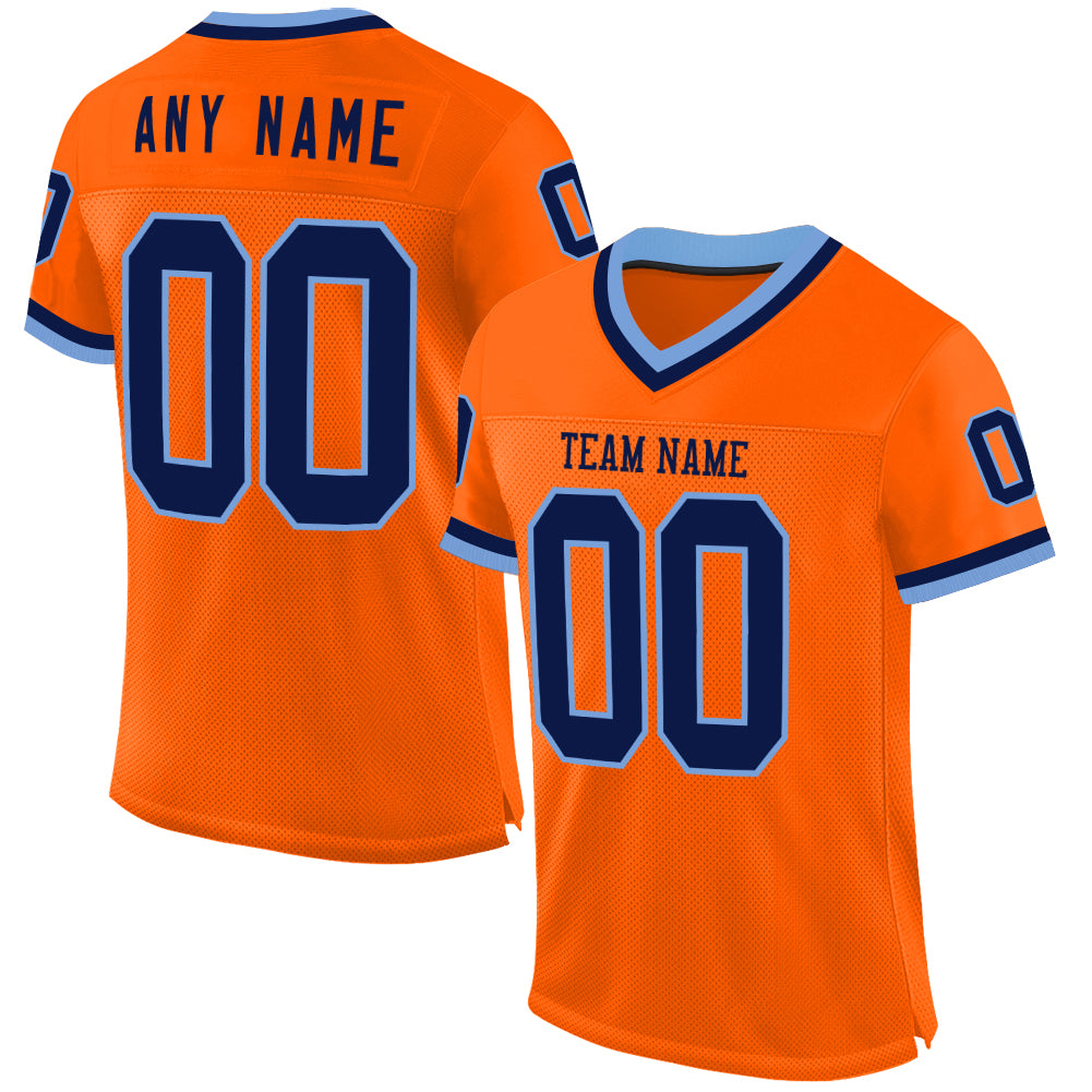 Custom Orange Navy-Light Blue Mesh Authentic Throwback Football Jersey