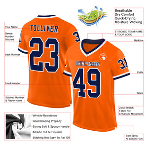 Custom Orange Navy-White Mesh Authentic Throwback Football Jersey