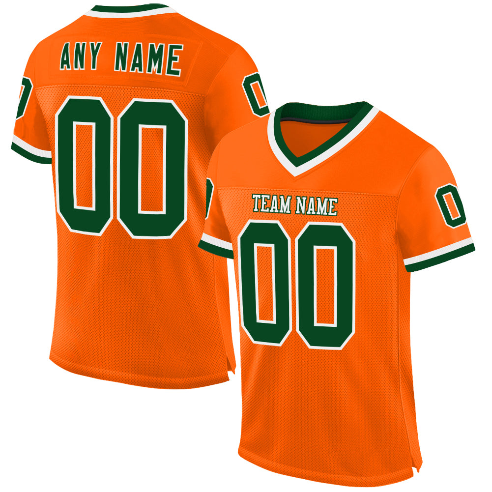 Custom Orange Green-White Mesh Authentic Throwback Football Jersey