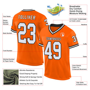 Custom Orange White-Black Mesh Authentic Throwback Football Jersey