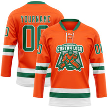 Загрузить изображение в средство просмотра галереи, Custom Orange Kelly Green-White Hockey Lace Neck Jersey
