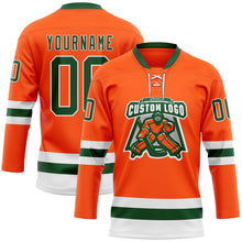 Загрузить изображение в средство просмотра галереи, Custom Orange Green-White Hockey Lace Neck Jersey
