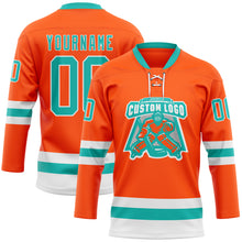 Загрузить изображение в средство просмотра галереи, Custom Orange Aqua-White Hockey Lace Neck Jersey
