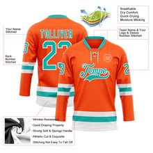 Загрузить изображение в средство просмотра галереи, Custom Orange Aqua-White Hockey Lace Neck Jersey
