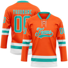 Загрузить изображение в средство просмотра галереи, Custom Orange Aqua-White Hockey Lace Neck Jersey
