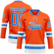 Загрузить изображение в средство просмотра галереи, Custom Orange Powder Blue-White Hockey Lace Neck Jersey
