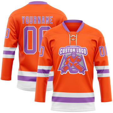 Custom Orange Medium Purple-White Hockey Lace Neck Jersey