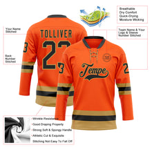 Загрузить изображение в средство просмотра галереи, Custom Orange Black-Old Gold Hockey Lace Neck Jersey
