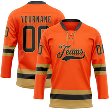 Загрузить изображение в средство просмотра галереи, Custom Orange Black-Old Gold Hockey Lace Neck Jersey
