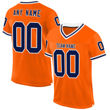 Загрузить изображение в средство просмотра галереи, Custom Orange Navy-White Mesh Authentic Throwback Football Jersey
