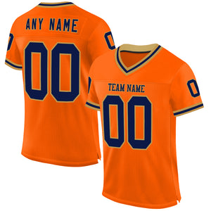 Custom Orange Navy-Old Gold Mesh Authentic Throwback Football Jersey