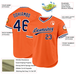 Custom Orange Navy-White Authentic Throwback Baseball Jersey