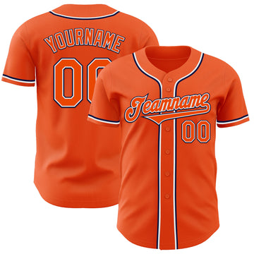 Custom Orange White-Navy Authentic Baseball Jersey