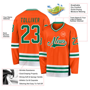 Custom Orange Kelly Green-White Hockey Jersey