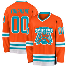 Загрузить изображение в средство просмотра галереи, Custom Orange Teal-White Hockey Jersey
