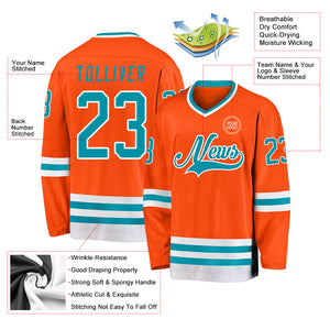 Custom Orange Teal-White Hockey Jersey