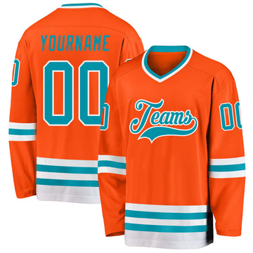 Custom Orange Teal-White Hockey Jersey