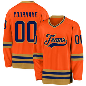 Custom Orange Navy-Old Gold Hockey Jersey