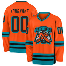 Загрузить изображение в средство просмотра галереи, Custom Orange Black-Teal Hockey Jersey
